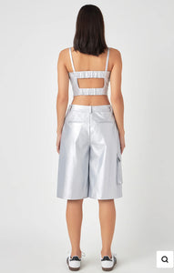 Silver Faux Leather Crop Top