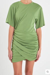 Green Ruched Mini Dress