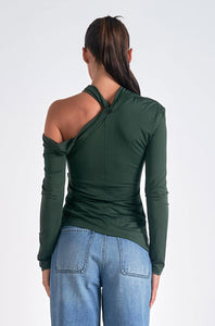 Dark Green Knot Shoulder Top