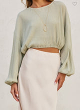 Load image into Gallery viewer, Sage Micro Pleated Bishop Sleeve Top