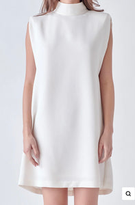 Off White Mock Neck Shift Dress