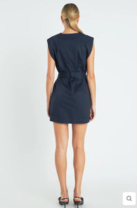 Navy Stitch Detailed Mini Dress