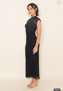 Chic Mock Neck Cap Sleeve Maxi Dress