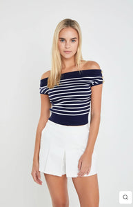 Navy/White Off Shoulder Knit Top