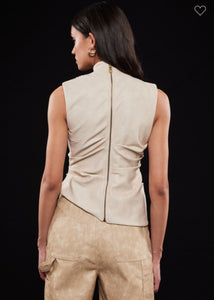Beige Asymmetrical Pleather Top