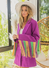 Load image into Gallery viewer, Purple Fringe Sleeve Blazer