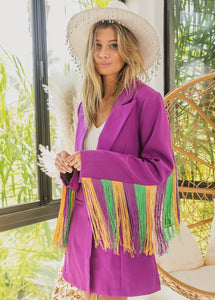 Purple Fringe Sleeve Blazer