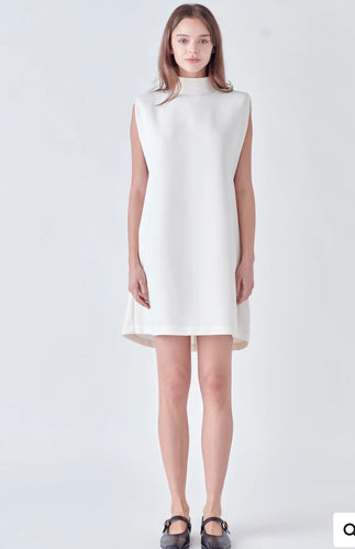 Off White Mock Neck Shift Dress