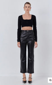 Black Cropped Button Top