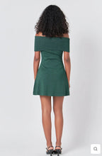 Load image into Gallery viewer, Green Off Shoulder Lurex Mini Dress