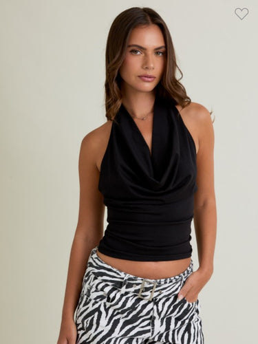 Black Cowl Neck Halter Top