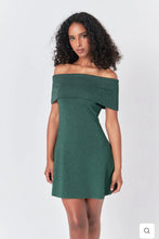 Load image into Gallery viewer, Green Off Shoulder Lurex Mini Dress