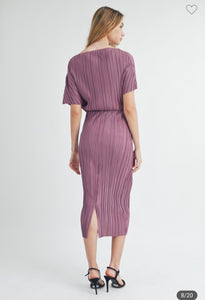 Plum Pleated Midi Dress