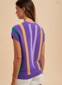 Mardi Gras Chevron Striped Sweater Top