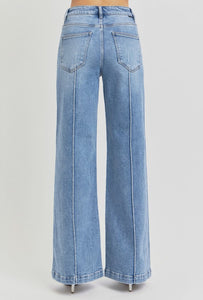 Pintuck Detailed Wide Leg Jeans