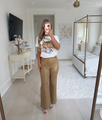 Gold Metallic Wide Leg Pants