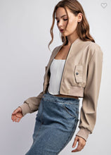 Load image into Gallery viewer, Taupe Faux Leather Bomber Jacket