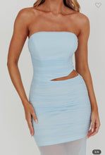 Load image into Gallery viewer, Blue Mesh Bodycon Midi Dress