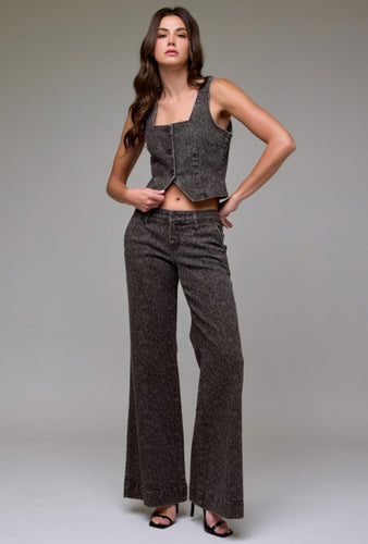 Brown Cheetah Stretch Flare Jeans