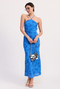 Blue Floral Crossback Midi Dress