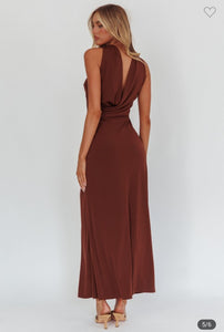 Chocolate Reverse Halter Maxi Dress
