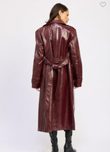 Load image into Gallery viewer, Wine Faux Leather Trench Coat
