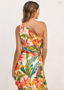 Super Bloom One Shoulder Ruched Mini Dress