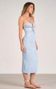 Blue/White Keyhole Midi Dress