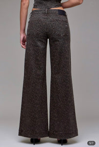 Brown Cheetah Stretch Flare Jeans