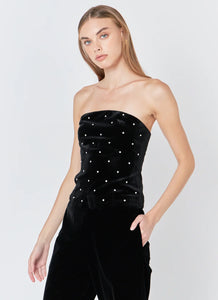 Velvet Rhinestone Bustier Top