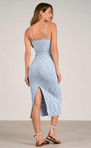 Blue/White Keyhole Midi Dress