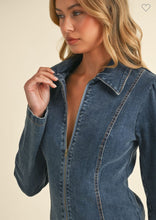 Load image into Gallery viewer, Full Zipper Front Collared Denim Dress