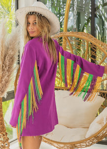 Purple Fringe Sleeve Blazer