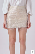 Load image into Gallery viewer, Champagne Fringe Mini Skirt