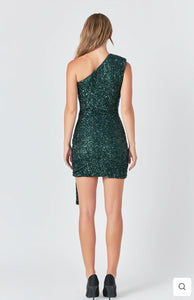 Emerald Sequins Front Wrap Dress