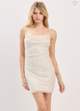 Load image into Gallery viewer, Ivory Beaded Sequin Strappy Back Mini Dress