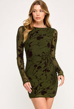 Load image into Gallery viewer, Burnout Mesh Long Sleeve Mini Dress