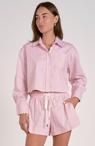 Melon Stripe Button Down Top