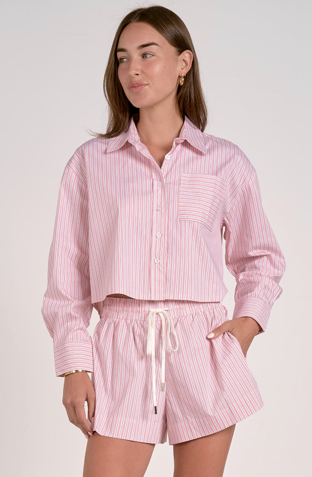 Melon Stripe Button Down Top