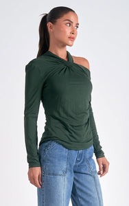 Dark Green Knot Shoulder Top