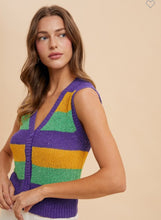 Load image into Gallery viewer, Mardi Gras Color Block Sweater Vest