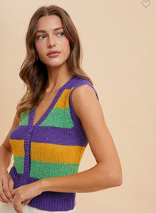 Mardi Gras Color Block Sweater Vest