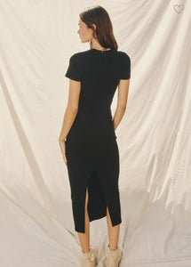 Ribbed Knit Back Slit Midi Dress