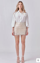 Load image into Gallery viewer, Champagne Fringe Mini Skirt