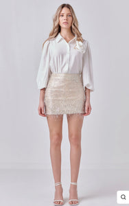 Champagne Fringe Mini Skirt