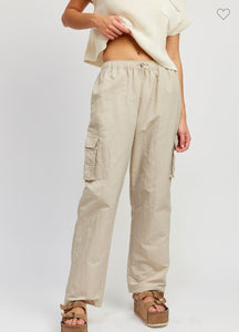 Taupe Nylon Side Pocket Pants