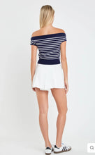 Load image into Gallery viewer, Navy/White Off Shoulder Knit Top