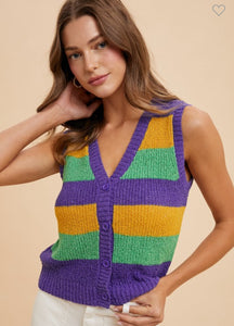 Mardi Gras Color Block Sweater Vest