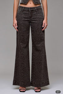 Brown Cheetah Stretch Flare Jeans