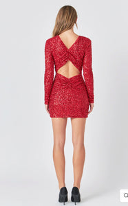 Red Sequin Cutout Mini Dress